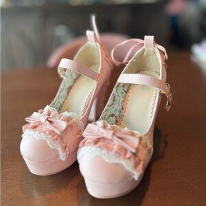 Pink cosplay Shoes with Bow Detail